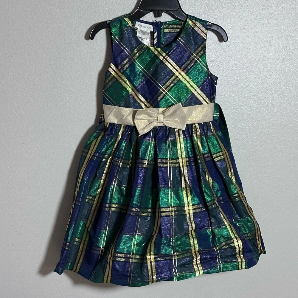 Bonnie Jean Kids Girls Green/Blue Sleeveless Holiday Christmas Dress size‎ 10.